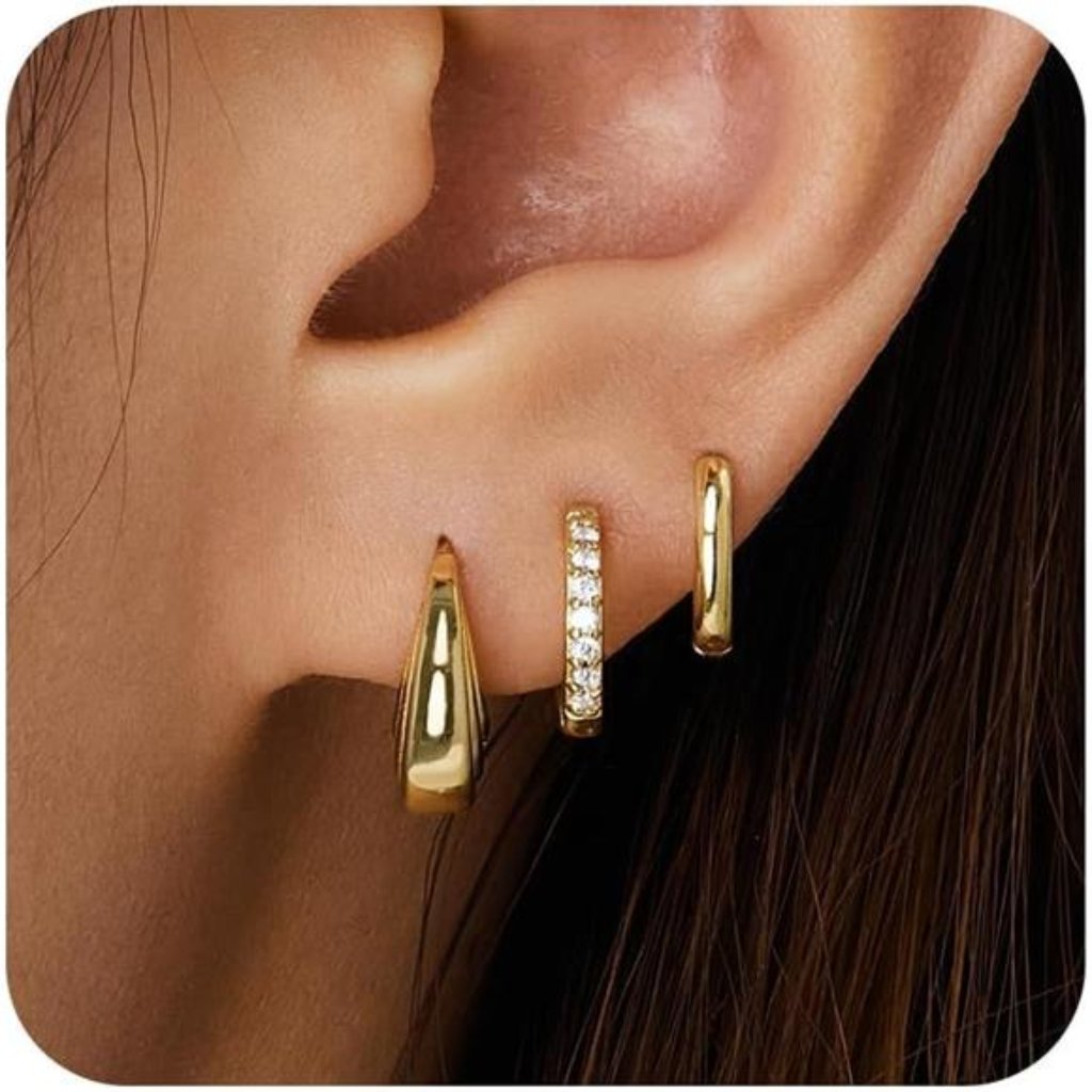 Gold Hoop Earrings Set For Women, 14k Small Huggie Earring For Multiple Trendy